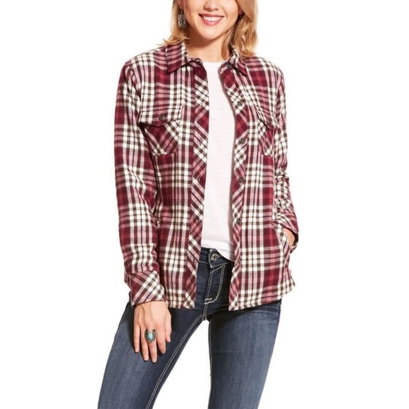 Ariat Women's Red Plaid Flannel Shacket Button Down Shirt Size Medium - Picture 1 of 13